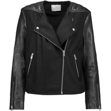 Iro Glass Leather Trimmed Wool Blend Biker Jacket Size 8 Uk Bnwt