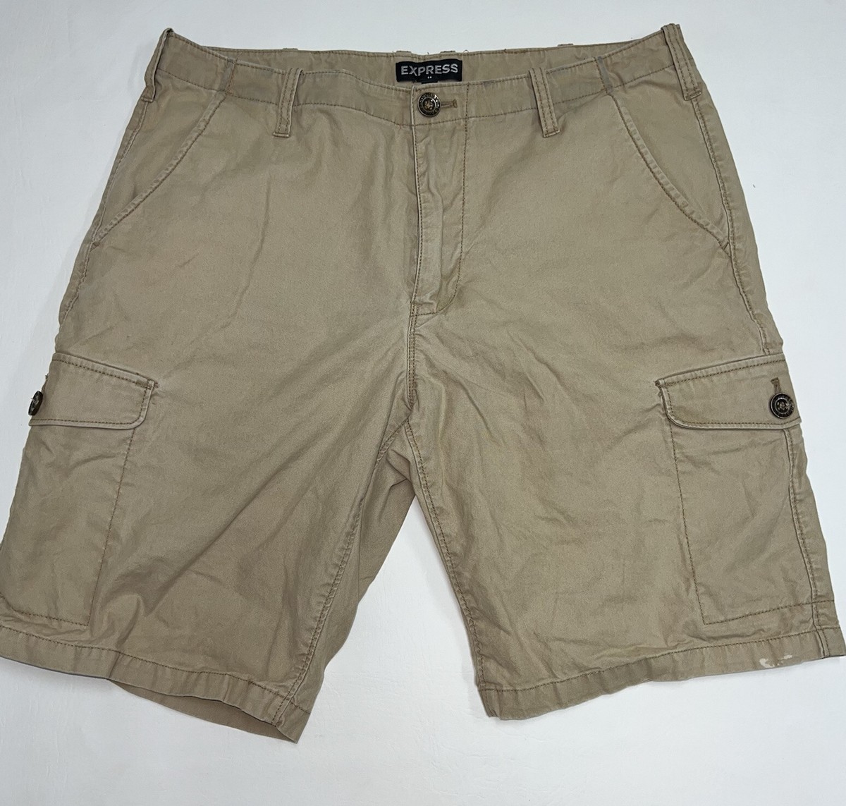 Express Mens Khaki Cargo Shorts Size 32 9.5