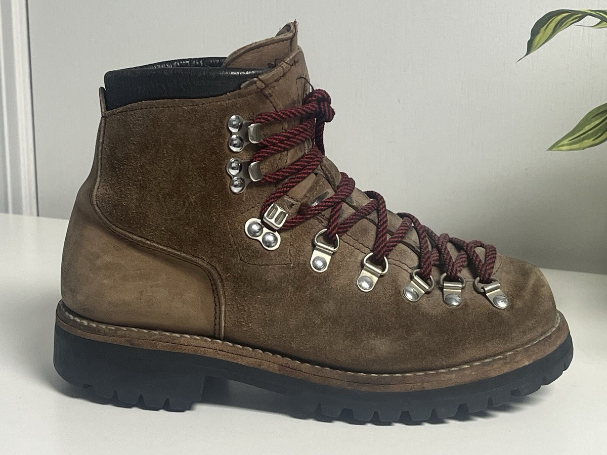 靴 used suede race up boots Dexter Vintage Brown Suede Hiking Mountain Boots Red Laces Vibram