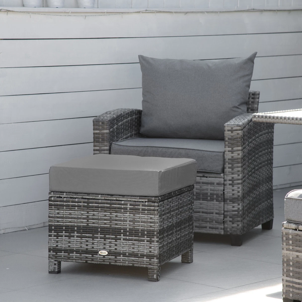 Rattan Aluminum Ottoman Outdoor Garden Furniture Foot Stool Black