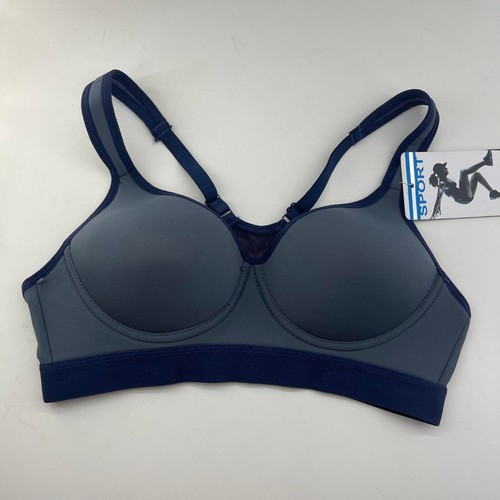 Youmita Athletic Sports Bra PADDED Wireless Keyhole Racerback, Gray Black Lined - Picture 7 of 7