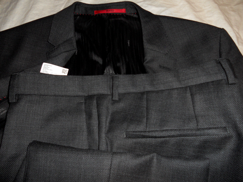HUGO BOSS Super100 wool fabric birdeye pattern slim cut Suit Sz UK 42R"EU52R"W36 - Picture 10 of 17