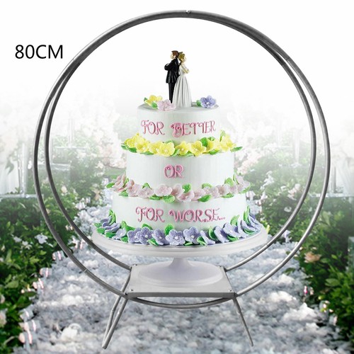 Silver Round Cake Flower Stand Double Hoop Arch Rack Wedding Party Decor
