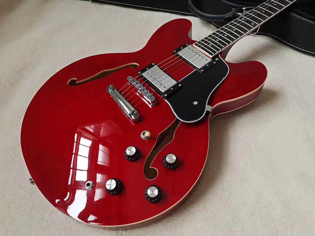 Custom Red Electric Guitar with Rosewood Fingerboard & Double F-Holes