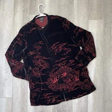Citron Rayon Silk Velvet Asian Dragon Cloud Jacket Black Red artsy art to wear
