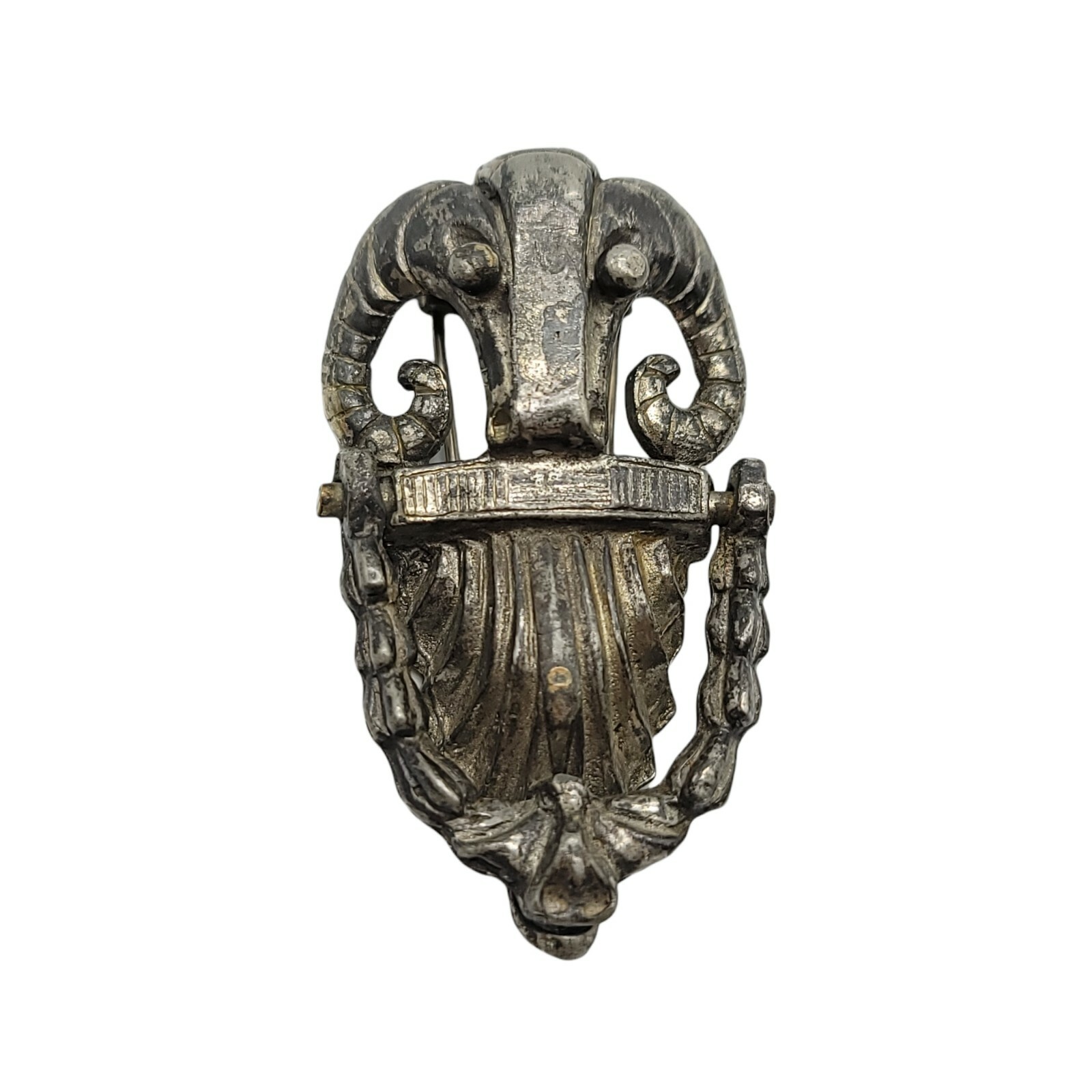 Art Nouveau Aries Ram Head Door Knocker Fur Dress Clip Antique Pot Metal