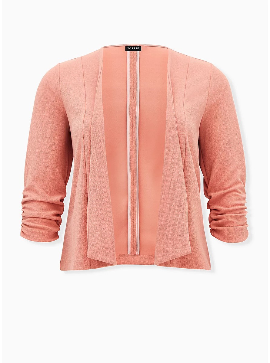 ひで Torrid Crepe Drape Front Blazer Knit Ruched Sleeves Dusty Coral 3X