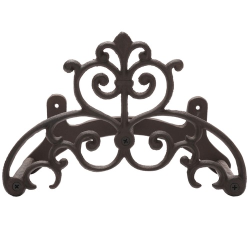 Wall Mounted Brown Cast Iron Scrollwork Garden Hose Holder Reel Storage Rack - Picture 2 of 7