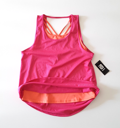 ID Ideology Girls Size L Mesh 2-in-1 Sleeveless Tank Top Pink Shock Orange - Picture 5 of 8