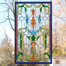 20.25" x 34.25" Tiffany Style stained glass window panel hanging glass panel