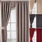 Chenille Pencil Pleat Ready Made Lined Curtains Pair Natural Wine Mink Pewter
