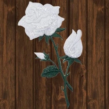White Rose Embroidered Patch — Iron On