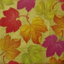TWO Individual Napkins Autumn Leaves Gold Lunch for Decoupage  1201 