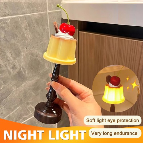 Cute Pudding LED Night Light Battery Powered Desk Table Lamp Bedroom Bedside - Picture 3 of 13