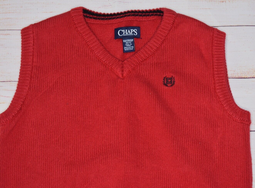 Chaps Boys Soild Red V-Neck Sweater Vest Size XS (6/7) - Picture 2 of 4