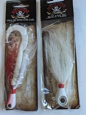Buccaneer Bait Co jigs, pack of 2. Bug eye jig and oval jig with curl tail