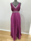 Magenta pink purple pleated long formal dress cocktail silver sequin beaded 8