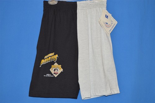 vtg 90s PITTSBURGH PIRATES BLACK GRAY TWO TONE BOY'S BASEBALL SHORTS YM 10-12 - Picture 1 of 2