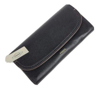 Fossil Cleo Flap Clutch Women's Wallet Black Leather Wallet SWL3089001 NWT $100