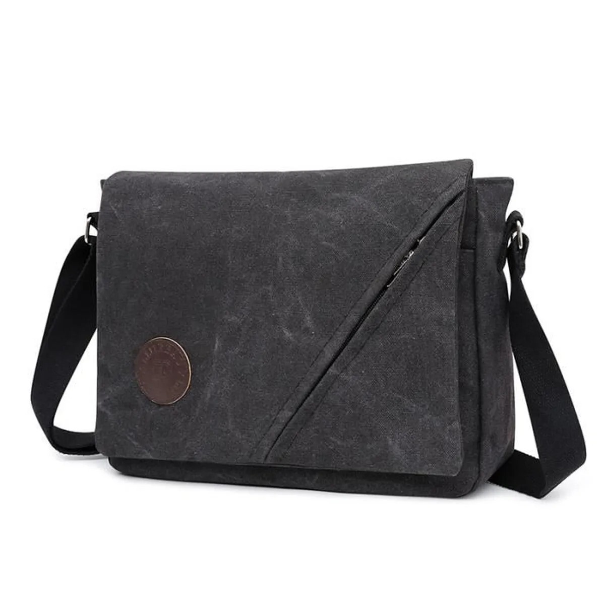 Sacoche à bandoulière en toile noire pour homme de 35x28x10 cm
