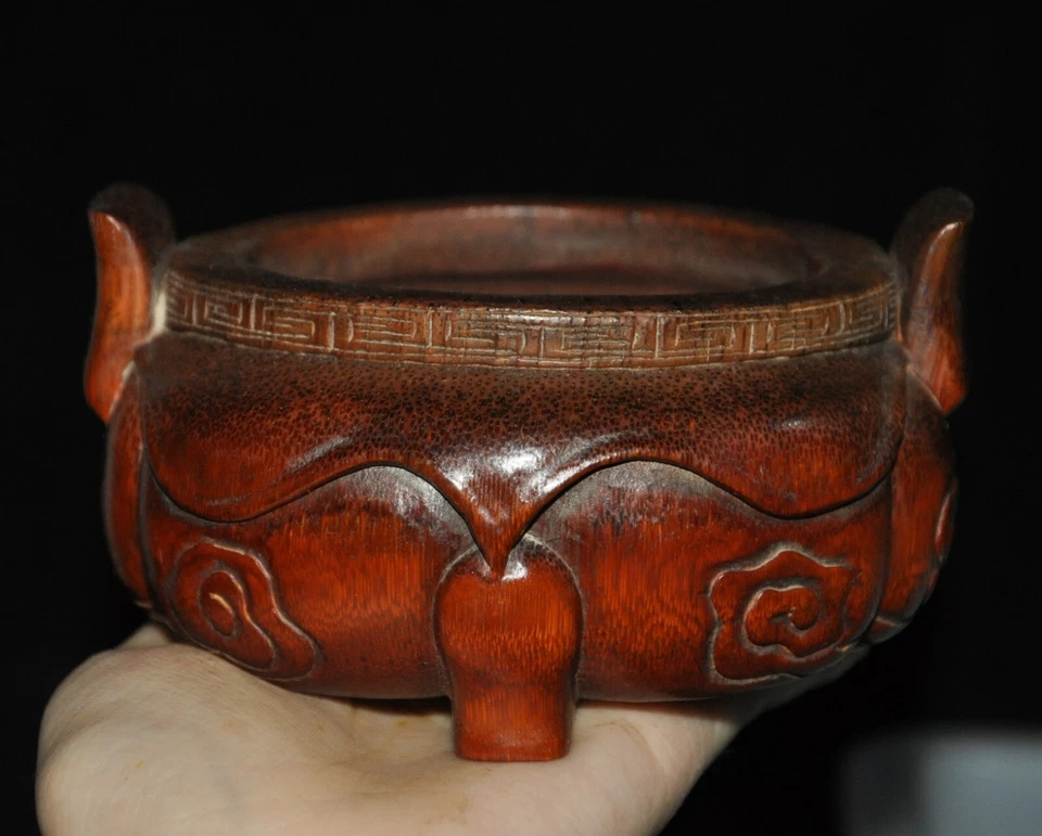 Queimador de incenso esculpido em madeira raiz de bambu natural porcelana sacrifício de exorcismo - Imagem 3 de 4