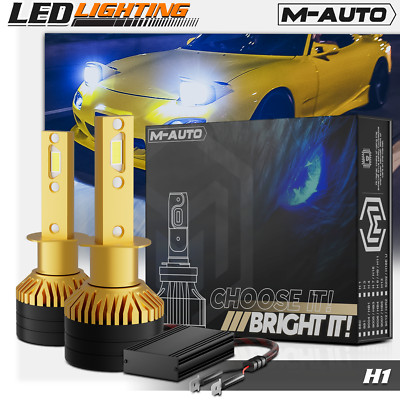 2x H1 6500K 12V/24V Headlight LED Bulb High/Low Beam Fog Light DRL w/Cooling Fan