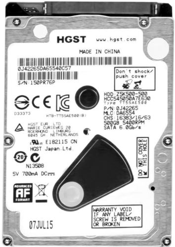 Hard Drive HGST Cinemastar Z5K500 HCC545050A7E630 500GB 5.4K 32MB SATA III 2.5 " - Picture 1 of 3