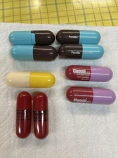 Vtg. Lot Of 9 Vtg. Upjohn Squibb Plastic Pill Holders Cases Advertising Pcs 3”