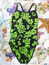 NWOT SPEEDO ONE PIECE SWIMSUIT RACERBACK BLACK GREEN FLORAL WOMEN'S SIZE 10 ...