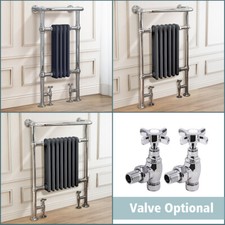 Traditional Victorian Radiator Heated Grey-Chrome Towel Rail Valves Option
