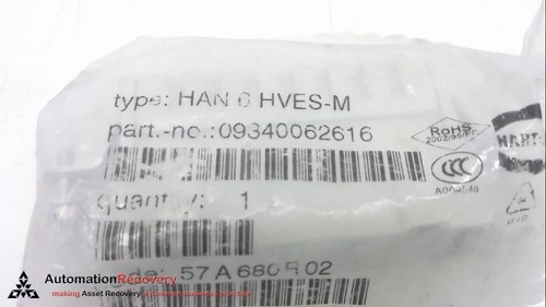 HARTING 09340062616, HEAVY DUTY CONNECTOR INSERT, MALE, 830V, 16A, NEW #251310 - Picture 2 of 6