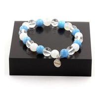 Steine Und Mineralien. Armband Perlen Chalcedon Blau + Quarz + Mondstein