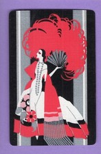 Single Swap Playing Cards STUNNING DECO LADY + FAN SILVER METALLIC VINTAGE MINT