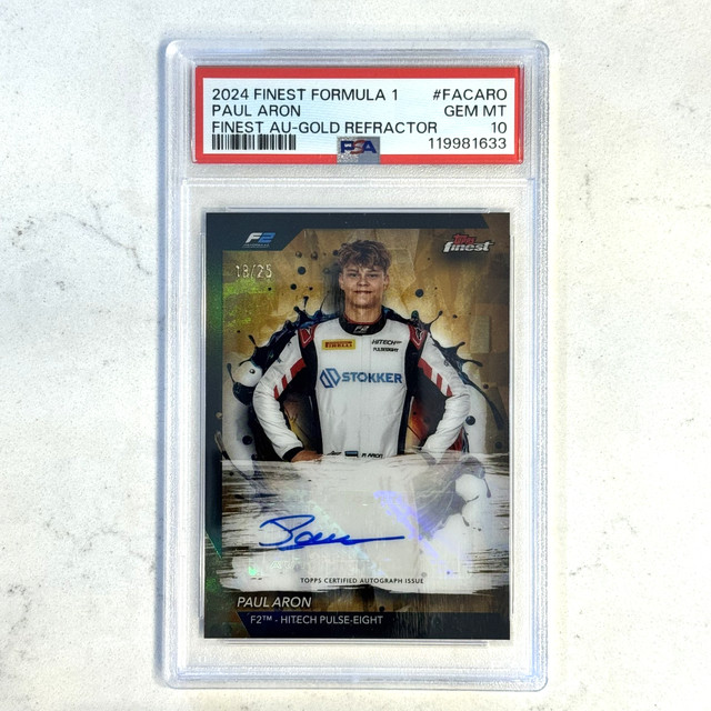 2024 Topps Finest Formula 1 F1 Paul Aron Gold Refractor Auto /25 PSA 10