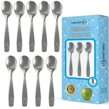 Stainless Steel Kids Spoons 9 PCS Child Toddler Safe Metal Cutlery Set