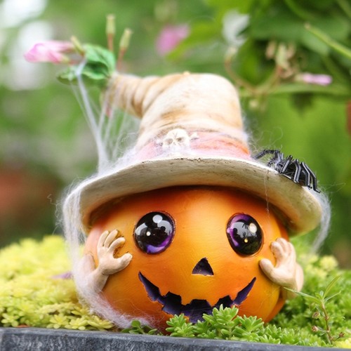 Halloween Pumpkin Decorations Resins Pumpkin Figurines with Hat Outdoor Indoor - Picture 4 of 8