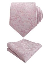 Mens 3.15 Inch Rose Pattern Necktie Floral Handkerchief Set Flower Design Link