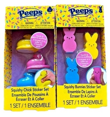 2 Peeps Squishy Sticker Set Lot Bunny Chick Easter Slow Rise Toy NEW Sealed