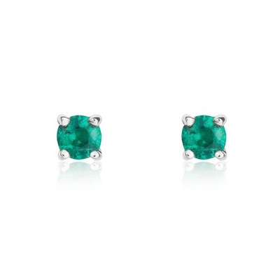 Ohrstecker 9 kt Weißgold rund Smaragd Kralle 3 mm