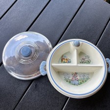Vtg Hankscraft Bartsch Blue Baby Food Warmer Bowl Dish Plate Little Bo Peep LID
