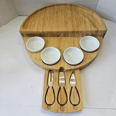 Picnic at Ascot Deluxe Bamboo Half Moon Cheese/Charcuterie Board w/Accessories.