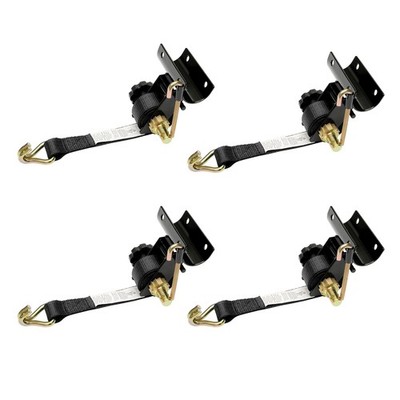 4Pack 1.5'' x 7.5'' Ladder Rack Ratchet Straps w/ J-Hook 2'' Black Round Tube Mount