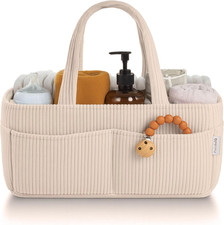 Baby Diaper Caddy Organizer Nursery Storage Basket Car Cream Corduroy