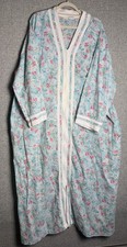 Vintage Blue Pink Floral Long House Coat Robe Duster Nightgown Zip Up XXL/2X