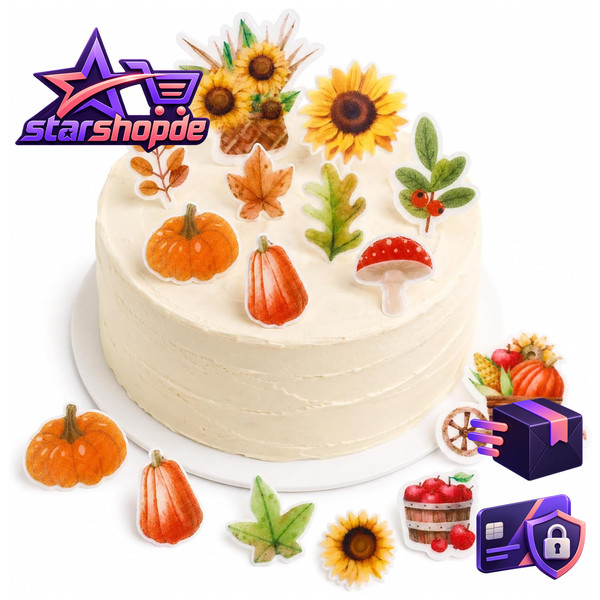 Esspapier Tortendeko 95 StüCk Herbst Cupcake Deko Essbar HbläTter-image
