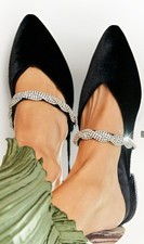 Birdies The Swan Black Velour Velvet Gem Bling Slip On Shoes Flats Size 9