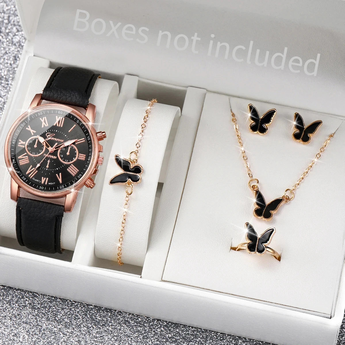 Womens Watches 5/6Pcs Set Luxury Rhinestone Women Fashion Elegant Wristwatch