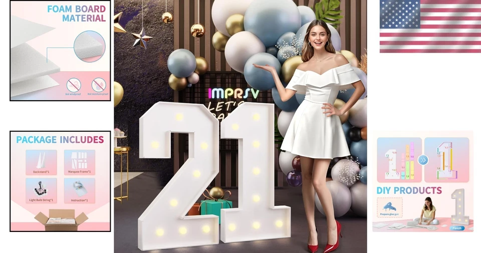 3 英尺 Light Up 大帐篷编号 21 - 适合生日和周年纪念装饰 — 第 2/4 张图片