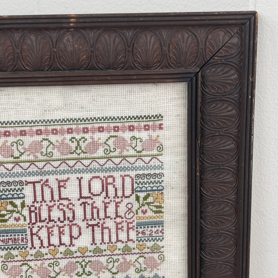 Muestreador de punta de aguja enmarcado de colección El Señor te bendiga Guarda los números 6:24 19 Foto 3 de 4