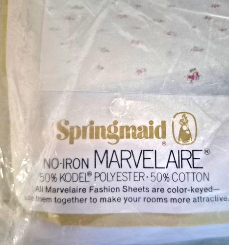 Vintage Springmaid Marvelaire Prelude Pink Roses Fitted Double Full Sheet NIP - Picture 5 of 8